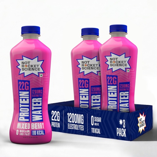[BRSRGBAQCIMQYALF] Not Rocket Science Protein Water - Mixed Berry | 22g Clear Whey Protein Isolate | 1200mg Electrolytes | 5g BCAAs | Zero Sugar | High Protein Drink | 500ml Pack of 3