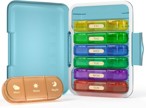 [BRSROZICB4CWY3Q6] Weekly Pill Organizer 3X a Day, 7 Day Pill Box 3 Times, Portable for Travel Pill Case for Pills/Vitamin/Fish Oil/Medication/Supplements (3x7 Blue+Rainbow)