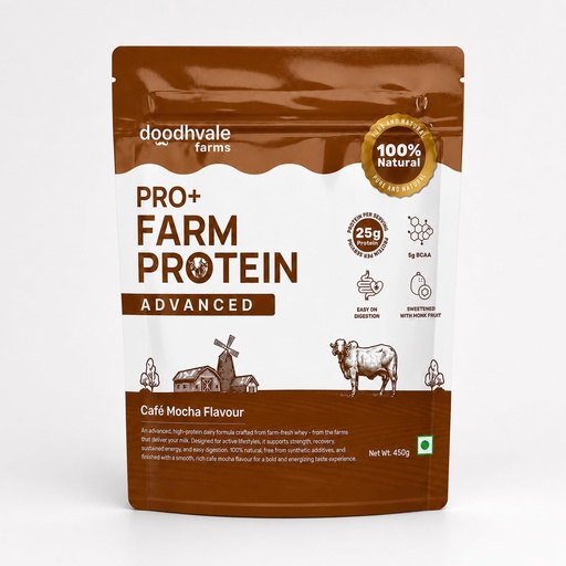 [BRSRGCABCMCQ2DYV] Doodhvale Farms PRO+ Farm Protein Advanced Cafe Mocha | High Protein Powder | for Muscle Recovery & Energy | 450g