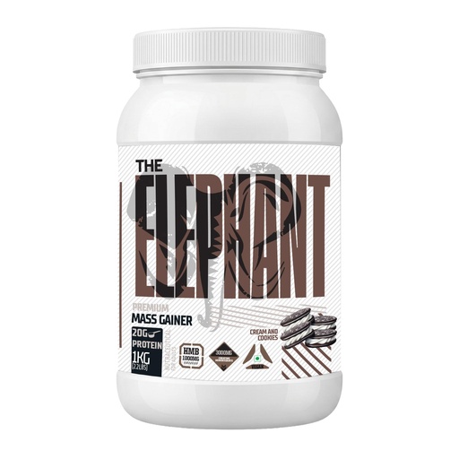[BRSRYZA6AQMBMHT5] Absolute Nutrition Elephant Premium Mass Gainer | Weight Gainer with 20g Protein, 3000mg Creatine Monohydrate & 1000mg HMB | Muscle Gain Supplement | 1kg (Cream & Cookies)