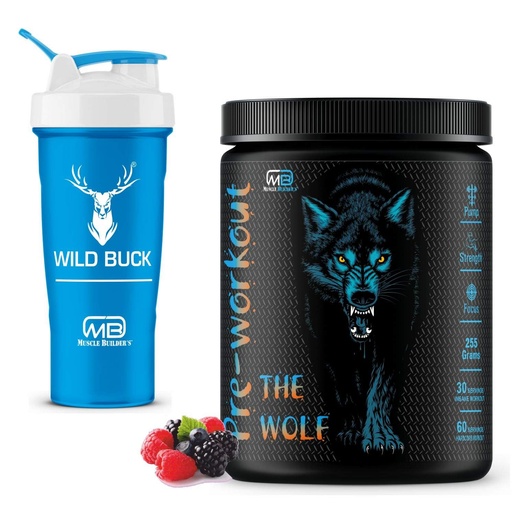 [BRSWYGT4AR4GAYLV] M B Muscle Builder's The Wolf Pre Workout Supplement with Creatine Monohydrate, L-Arginine, Beta-Alanine, Caffeine Anhydrous - For Men & Women [30-60 Servings, Mix Berries, 255g] With Free Shaker