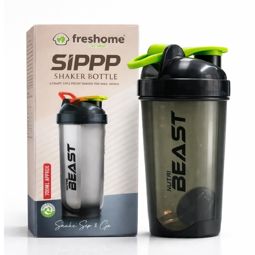 [BRSRGFT6OQPRGDT4] FRESHOME 700ml Protein Shaker Bottle for Gym, Leakproof Gym Shaker Bottle with Mixer, Measurement Markings & Flip Top Lid, BPA Free Workout Sipper Bottle for Protein Shake, BCAA & Supplements