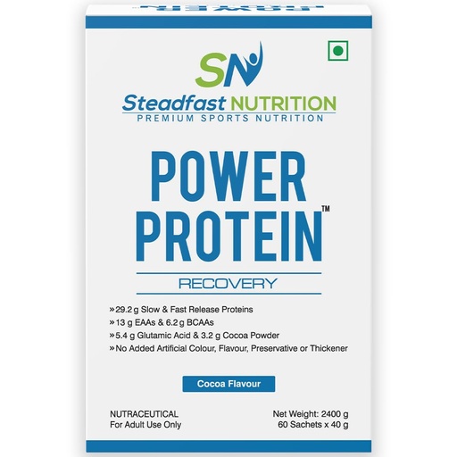 [BRSW2ZD4PMJWM23F] Steadfast Nutrition Power Protein Cocoa 2.4kg, 60 Sachets, Natural Cocoa Powder Glutamic acid 4g carbohydrates & 5 electrolytes
