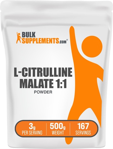 [BRSWIFYQA4MBQFYZ] BulkSupplements.com L-Citrulline Malate 1:1 Powder - Citrulline Powder, Amino Acid Supplement - Unflavored & Gluten Free - 3g per Servings, 500g (1.1 lbs) (Pack of 1)