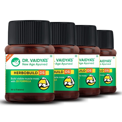 [BRSW2AITB4HGG3TO] DR. VAIDYA'S new age ayurveda Herbobuild Ds (Double Strength) Capsules | Ayurvedic Muscle & Mass Gainer For Enhanced Stamina & Peak Fitness | 30 Capsules per Pack | Pack Of 4