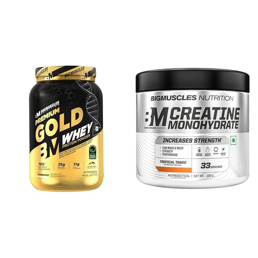 [BRSRYYACOEBBE3A7] Bigmuscles Nutrition Premium Gold Whey [1Kilogram, Double Rich Chocolate] |Informed Choice UK Cert | Bigmuscles Nutrition Creatine Monohydrate (33 Servings, Tropical Tango) | Micronised Creatine Powd