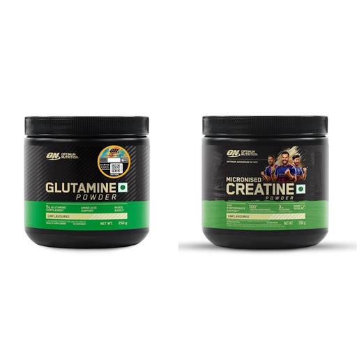 [BRSRYEIPC4BRUCTA] Optimum Nutrition (ON) L-Glutamine Powder- 250 Gram, 50 Serves, 5g Glutamine per serve for Amino Acid Support & Muscle Recovery, Unflavoured. & RCB Limited Edition (ON) Micronized Creatine Powder –