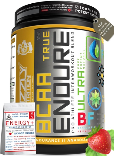 [BRSWYBDRAB7QKDTD] Grizzly Nutrition True Endure 300g - BCAA 4:1:1 Pro Ratio,6th Gen 2026, Up to 60 Servings, 12+ Vitality Boosters, Energy+ Pre-Booster 75 Servings - Platinum Grade (Spanish Strawberry