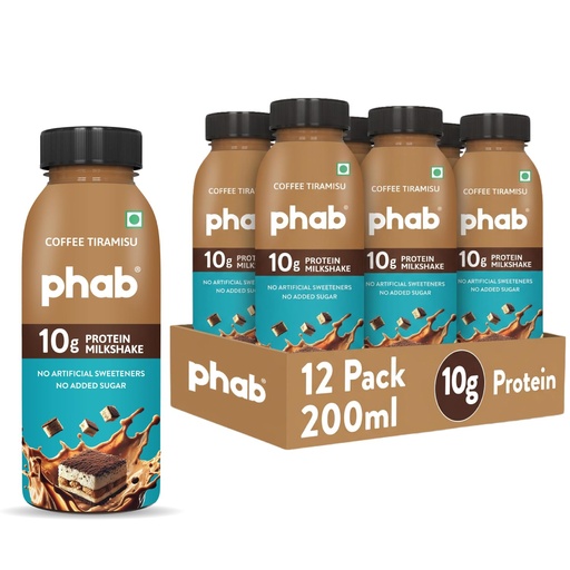 [BRSRABATPMFWKC33] Phab Coffee Tiramisu 10g Protein Milkshake | Under 95 Calories | No added sugar | Gut-friendly | No Preservatives | (12 x 200ml)