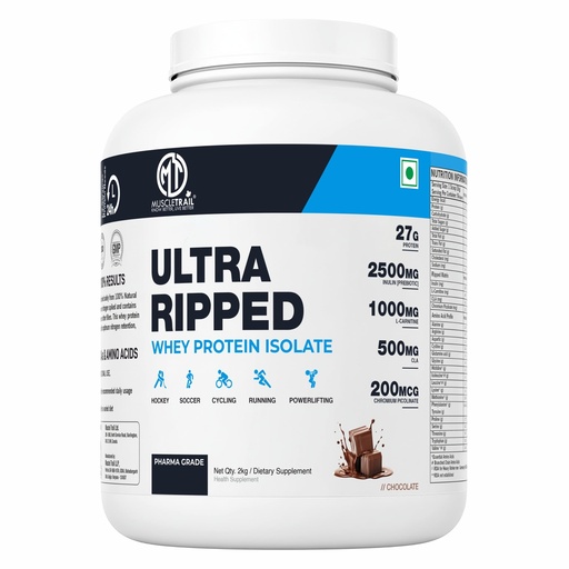 [BRSRABD5CUAQ43YY] MuscleTrail Pharma Grade Ultra Ripped Whey Protein Isolate - Premium Protein for Men & Women - 27g Protein per Serving - Supports Muscle Growth, Strength & Recovery - L-Carnitine (2KG, Chocolate)