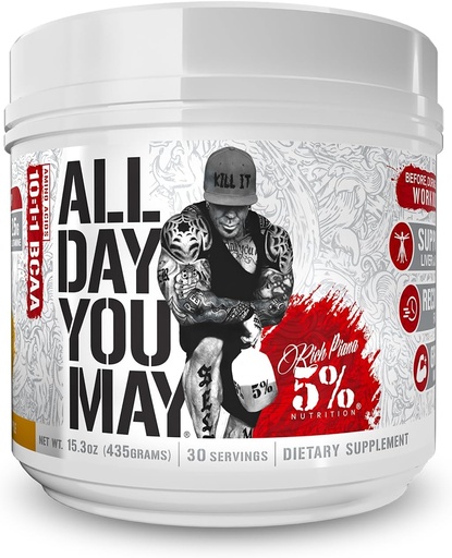 [BRSW22Y2DECWAFDO] 5% Nutrition Rich Piana AllDayYouMay BCAA Powder □ Premium Intra & Post Workout Amino Acids, Hydration, Endurance, Muscle Recovery, Joint & Fígado Support