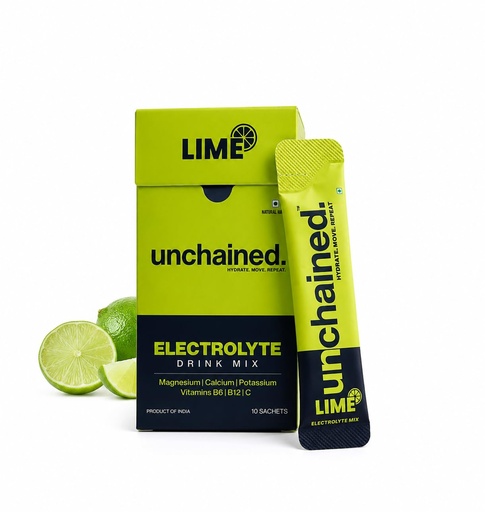[BRSRGCYTAV7WEHI7] UNCHAINED Zero Sugar Electrolyte Drink Mix – Lime | 10 Sticks (4g Each) | Hydration Powder with Sodium, Potassium, Magnesium, Calcium & Chloride | Diabetic Friendly