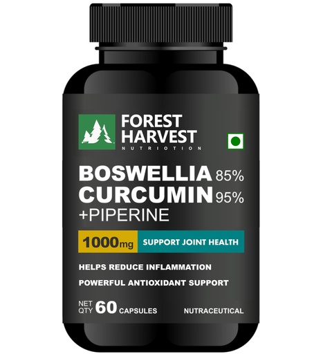[BRSRACARAQARGFDH] Boswellia 85% & Curcumin 95% with Piperine | 1000 mg per Serving | 60 Veg Capsules | Joint & Inflammation Support | High-Potency, 100% Vegan