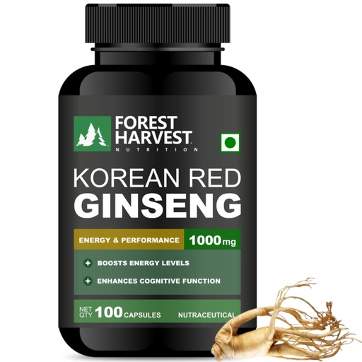 [BRSRACAHBN7WA3TV] Korean Red Panax Ginseng Capsules | 1000 mg Per Serving | 100 Capsules | Energy, Stamina & Cognitive Support