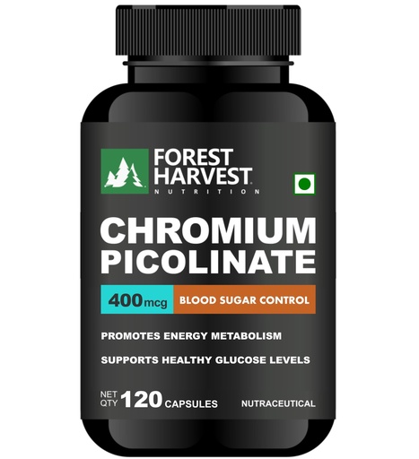 [BRSREHQNCQGQEH3H] Chromium Picolinate 400 mcg with Biotin | 100% RDA Biotin | 120 Veg Capsules | Glucose Metabolism, Hair, Skin & Energy Support | WHO-GMP, ISO, HACCP Certified