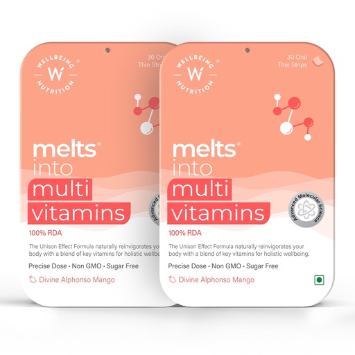 [BRSW2FAPCB5AO2TO] Wellbeing Nutrition Melts Plant Based Multivitamin for Men & Women for Increased Energy & Immunity | 100% RDA of Vitamin A, Vitamin B-Complex, Vitamin C, D3 K2, Ashwagandha & Ginseng (60 Oral Strips)