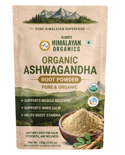 [BRSREGILBUOWG3YU] Vlado's Himalayan Organics Organic Ashwagandha Powder 100gm - Withania Somnifera | Pure Ashwagandha Powder Organic -Support Muscle Recovery & Boost Energy Level | USDA Certified Ashwagandha Supplements for Vitality, Strength & Stress Management | 100gm