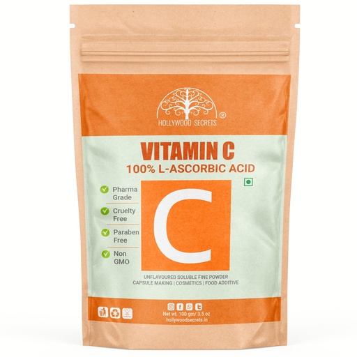 [BRSWGED7OAMQIEIZ] Hollywood Secrets 100% Pure Organic Vitamin C Powder L Ascorbic Acid DIY Serum Making Face Care 100 gm