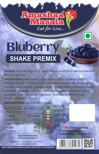 [BRSRYGAQAB4AEDQY] Amashaa Masala Blueberry Shake Premix, No Preservatives