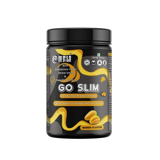 [BRSRGBTQPMOR43DD] Go Slim Fat Burner Protein Shake by GOSOLO | Weight Management Shake, Mango Flavour, 500 gm | With Bioenzymes Power, Herbal Blend & Superfood Blend | With Vitamins, Minerals & Amino Acid Blend | Perfect Balance For One Time Food Replacement (male)