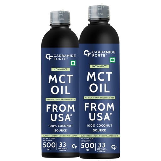 [BRSROCQZDINRMAAV] Carbamide Forte Pure MCT Oil C8 From USA | 100% Coconut Source | Keto & Paleo Friendly - 500ml Vegetarian Oil (Pack of 2)