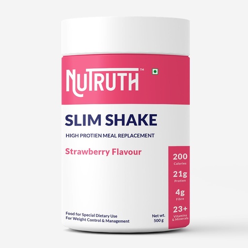 [BRSRMZ36A4HWYHLP] High Protein Meal Replacement Strawberry Flavoured Slim Shake | 21 Gm Protein/Serving | Weight Control & Management Protein Shake (500 Gm)