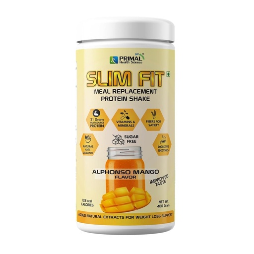 [BRSREAT5CUIWMG3O] Primal Meal Replacement Protein Shake 400g | High Protein, Sugar-Free With Fibre | Essential Vitamins Minerals | Muscle Recovery & Energy | Alphonso Mango Flavor
