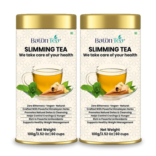 [BRSRGA34OEGQOH37] Baton Slimming Green Tea 100g Tin | 18 Natural Herbs for Weight Management & Detox | Supports Metabolism, Fat Burning & Digestive Health | Zero Sugar | For Men & Women | Pack of 2
