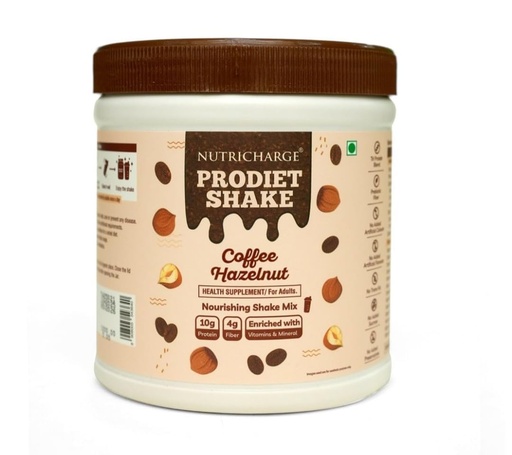 [BRSRYYAQPIIWAD3J] NUTRiICHARGE Prodiet Shake Coffee Hazelnut Flavor, High Protein Meal Replacement Drink Mix, Enriched with Vitamins, Minerals and Fiber, 500g