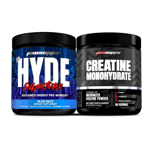 [BRSROBT2DFYAID34] PROSUPPS Hyde Signature Sustained Pre-Workout, Blue Razz, 30-Servings and Creatine 300 Bundle