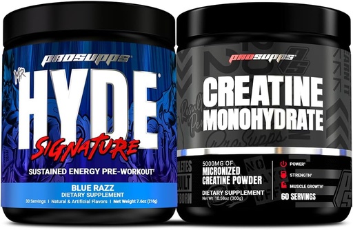 [BRSROBT2DFYAID34] PROSUPPS Hyde Signature Sustained Pre-Workout, Blue Razz, 30-Servings and Creatine 300 Bundle