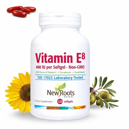 [BRSWGY35CMNBYDI2] NEW ROOTS HERBAL Vitamin E Capsules (400 IU), Vitamin E8 Supplement with All 8 Tocopherols & Tocotrienols for Women & Men (120 Softgels)