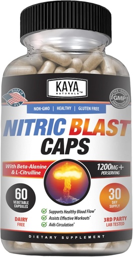 [BRSRMGQDB4JWAGTO] Kaya Naturals - Nitric Blast Potent All-Natural Herbal תוסף עבור יתרונות בריאותיים מקסימליים | Pre-Workout | אנרגיה מוגברת | שיפור ביצועים בשעות הלילה (60 Count)