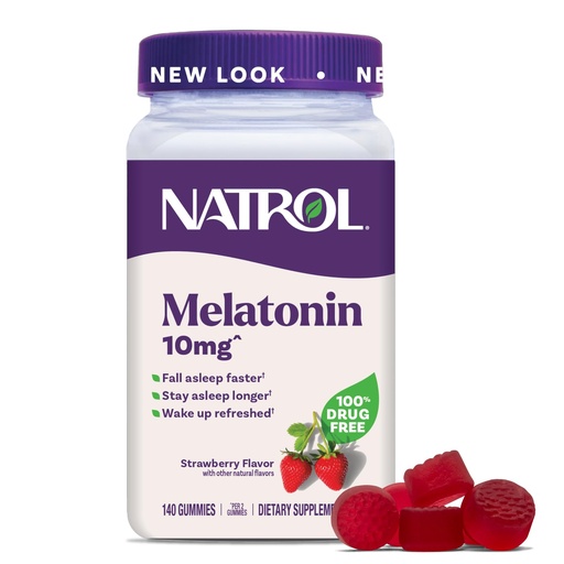 [BRSWYZD7OUHBSDTK] Natrol Melatonin Gummies, Sleep Support for Adults, Melatonin 10 mg, 140 Strawberry-Flavored, Up to 70 Days