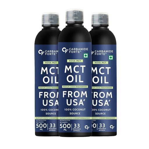 [BRSRAFQ5CQMWMCDV] Carbamide Forte Pure MCT Oil C8 From USA | 100% Coconut Source | Keto & Paleo Friendly - 500ml Vegetarian Oil (Pack of 3)