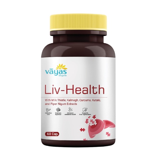 [BRSREGAEB4HGEFDL] Vayas Liv-Health Liver Detox Capsules – 60 Veg Capsules – With 70% Silymarin and Powerful Herbal Extracts – Liver Support for Men & Women | Pack of 1