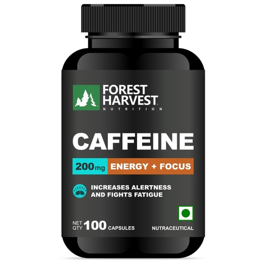 [BRSREY3RPICWOA3A] Natural Caffeine 200 mg | 100 Veg Capsules | Instant Energy, Focus & Alertness | Pre-Workout & Cognitive Support | 100% Vegan