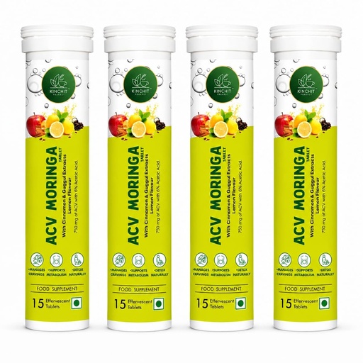 [BRSRYFLYCUNQ4ALP] Apple Cider Vinegar ACV Moringa, 750 mg with 6% Acetic Acid, Cinnamon and Guggul Extract | Lemon Flavour (Pack of 4)