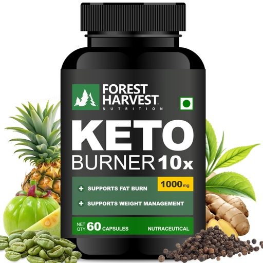 [BRSREFQOPIJRGCL2] Keto Burner 10X | Garcinia Cambogia, Green Coffee, Green Tea, CLA, Bromelain | 60 Veg Capsules | WHO-GMP, ISO & HACCP Certified