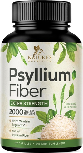 [BRSWGGAZDECAYGQZ] Psyllium Husk Powder 2000mg Per Serving Supplement - Extra Strength Psyllium Fiber Powder - Natural Soluble Fiber Pills, Supports Digestion, Colon Health & Regularity, Bottled in USA - 120 Capsules