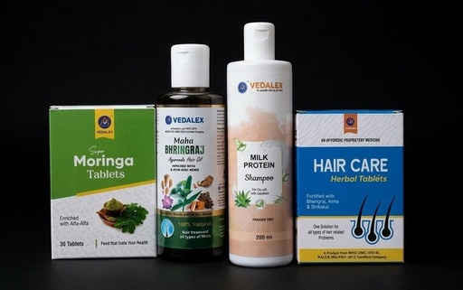 [BRSRGAITCBYR6DLG] Vedalex Complete Hair Care Combo Kit | Hair Care Tablets + Super Moringa Tablets + Maha Bhringraj Hair Oil + Milk Protein Shampoo | Ayurvedic Hair Growth & Nutrition Pack