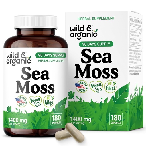 [BRSWYGICDIMRO3I2] Wild & Organic Sea Moss Capsules - Irish Sea Moss Complex with Bladderwrack for Overall Well-Being - 180 Vegan Seamoss Capsules
