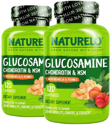 [BRSW2FAPCUDQEDL5] NATURELO Glucosamine Chondroitin MSM with Boswellia and Vitamin C - Supplement for Joint Comfort, Mobility, and Strength - 120 Capsules (Pack of 2)