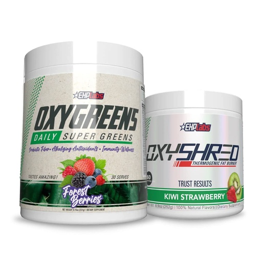 [BRSW2CT5C4ARYG3J] EHP Labs OxyShred + OxyGreens Bundle - Thermogenic Pre Workout Powder & Shredding Supplement, Clinically Proven Preworkout Powder - Daily Super Greens Powder, Spirulina Powder, Greens Superfood Powder