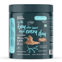 Ruokamill Teen Boys Nutrition Mix | Age 13-18y | Supports Growth, Sports performance, Focus & Immunity | 30 Nutrients, 13g Protein, Omega-3, 3.4B CFU Probiotics | No Refined Sugar | (400g, Chocolate)