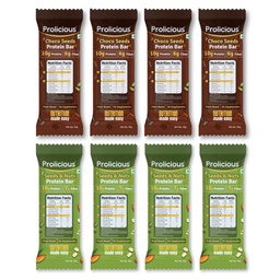 Prolicious Healthy Protein Bar | 10g Protein & 5g Fibre Per Pack | Vegan | No Maida | No Palm Oil | No Isolates | 50g (Pack of 8) | Seeds & Nuts And Choco Seeds