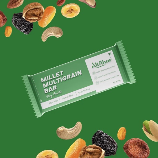 [BRSRYGI3BYMQ2CQV] AltAhar Millet Multigrain Dry Fruits Bar with Almonds and Walnuts | Gluten Free | Soft Texture | Fiber Rich | No Added Refined Sugar | Preservative Free (Pack of 10)