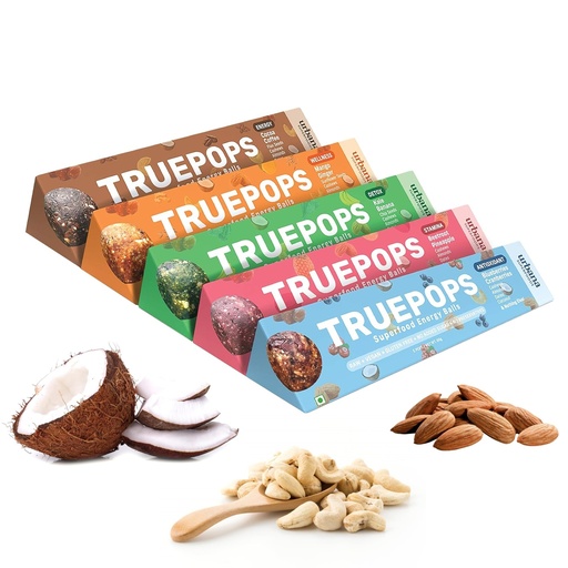 [BRSWYZT5BYIAMDTD] Urbana Superfoods Truepops Energy Balls | Healthy Vegan Snack | Mix Flavor Pack | Gluten Free, Keto Friendly | Natural Superfood Bites | 300g (5 x 60g)