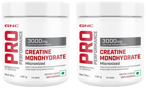 [BRSROEACBEHQYD37] GNC Pro Performance Creatine Monohydrate, (Unflavoured, 100 grams Powder), Boosts Athletic Performance | Fuels Muscles | Provides Energy Support for Heavy Workout | Formulated In USA (Pack of 2)