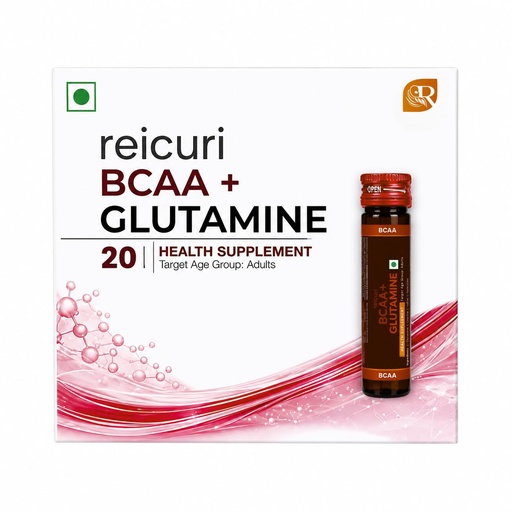 [BRSWYGQHAEBBUCA6] reicuri BCAA + Glutamine, Pack of 20 Ready-to-Drink Vials